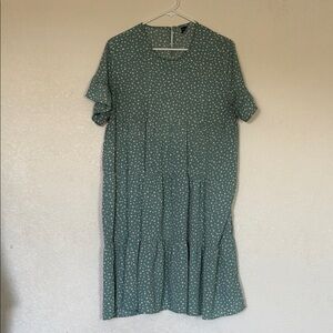 SHEIN Sage Green Polka Dot Tiered Midi Dress